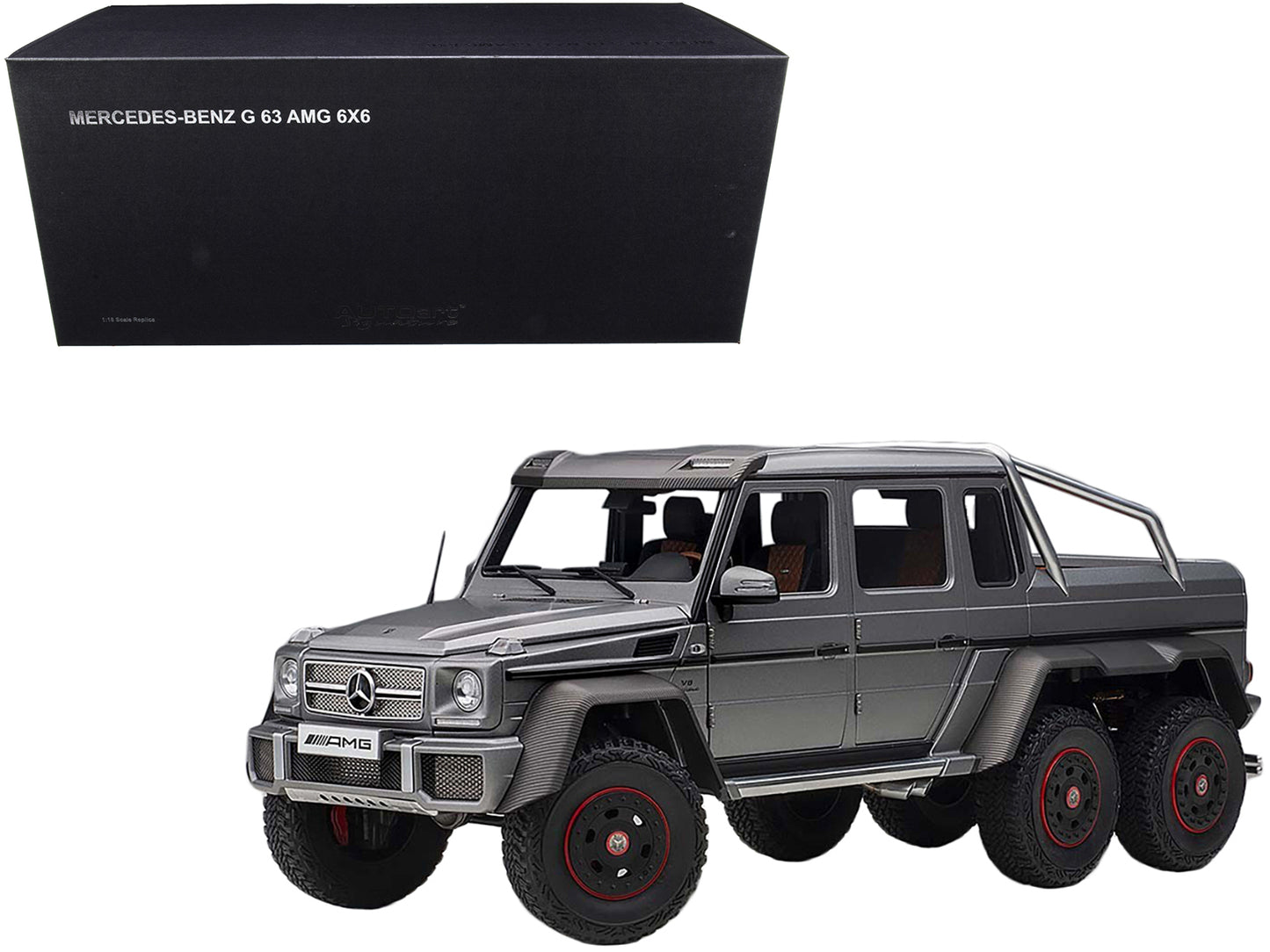 Mercedes Benz G63 AMG 6x6 Designo Platinum Magno Gray Metallic with Carbon Accents 1/18 Model Car by Autoart