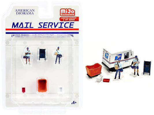 "Mail Service" 6 piece Diecast Set (2 Male Mail Carrier Figurines and 4 Accessories) Limited Edition to 4800 pieces Worldwide for 1/64 Scale Models by American Diorama