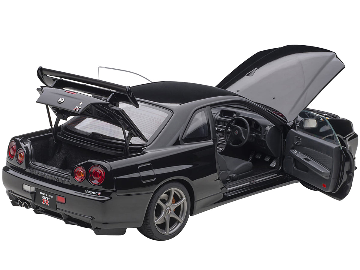 Nissan Skyline GT-R (R34) V-Spec II RHD (Right Hand Drive) Black Pearl 1/18 Model Car by Autoart