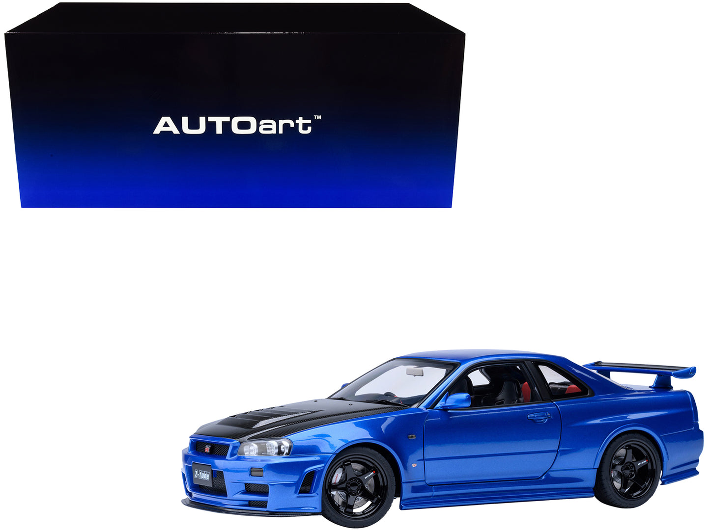 Nissan Skyline GT-R R34 Nismo Z-TUNE RHD (Right Hand Drive) Bayside Blue with Carbon Hood 1/18 Model Car by Autoart