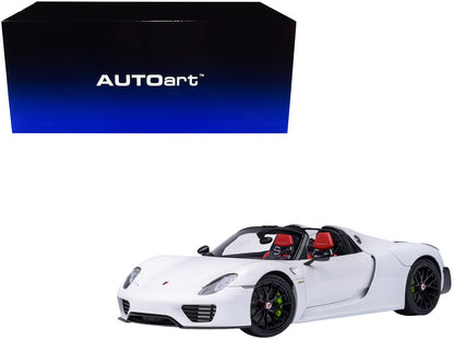 Porsche 918 Spyder "Weissach Package" White with Red Interior 1/18 Model Car by Autoart