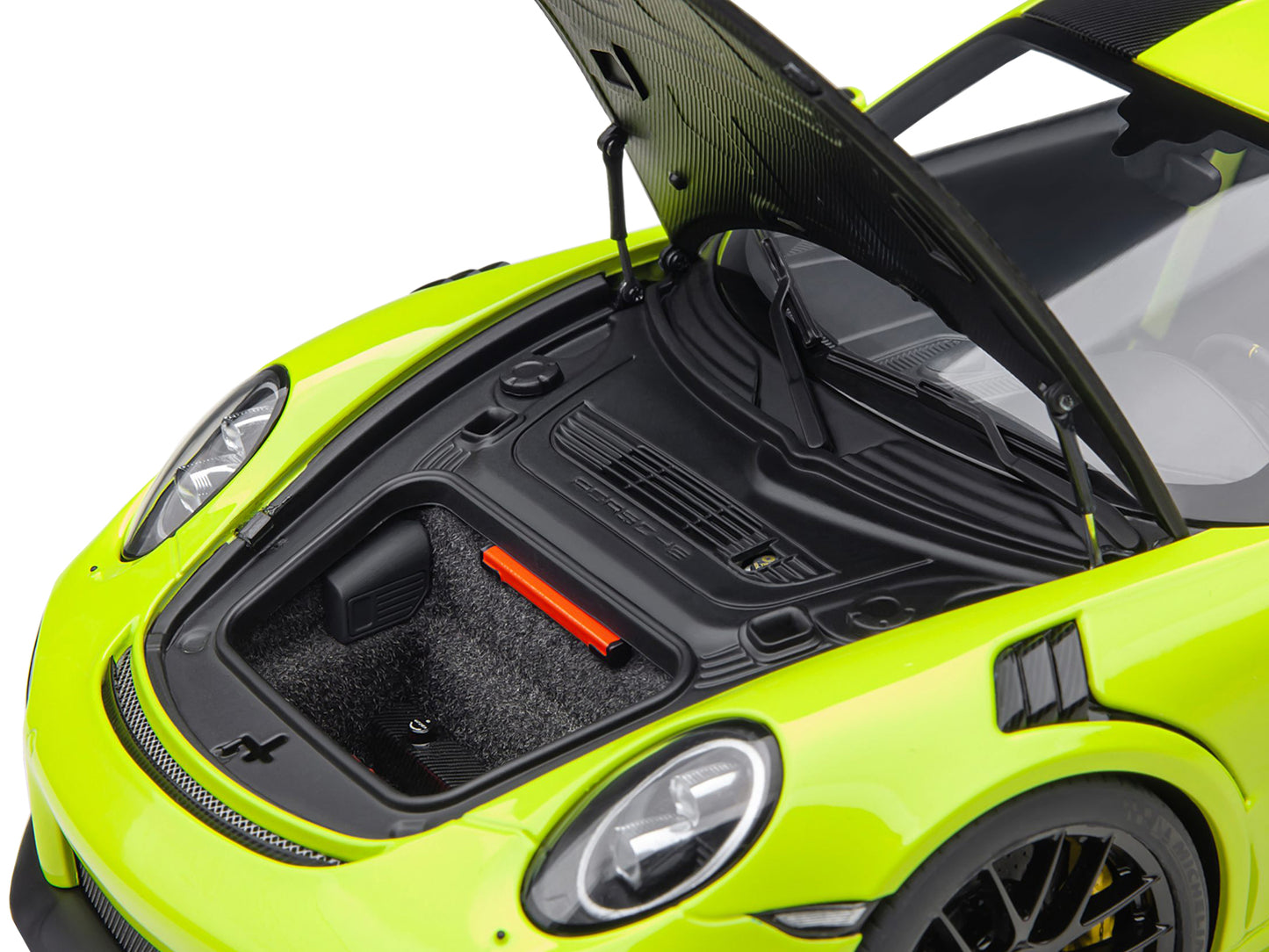 Porsche 911 (991.2) GT2 RS Weissach Package Acid Green with Carbon Stripes 1/18 Model Car by Autoart