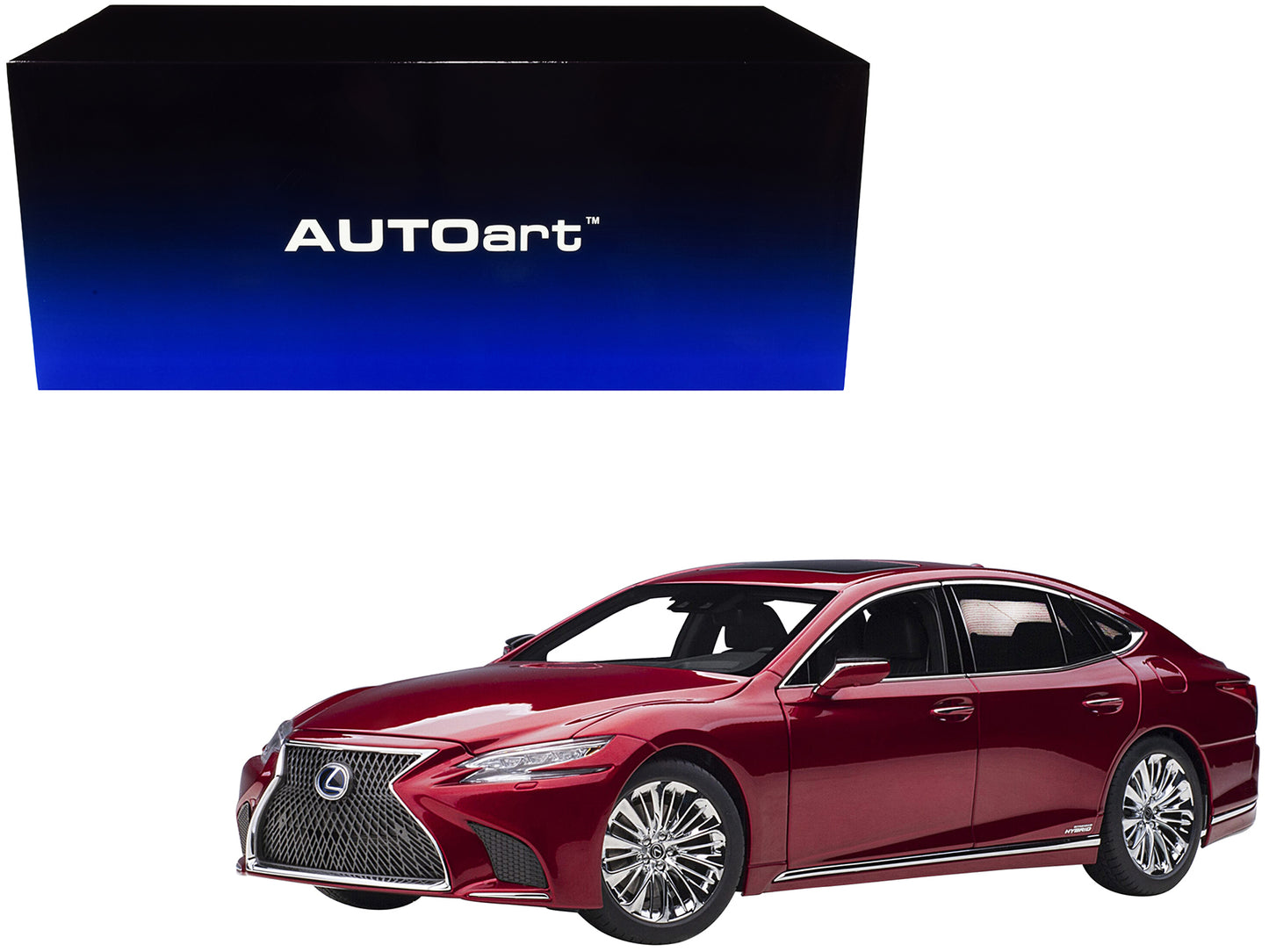 Lexus LS500h Morello Red Metallic with Chrome Wheels 1/18 Model Car by Autoart