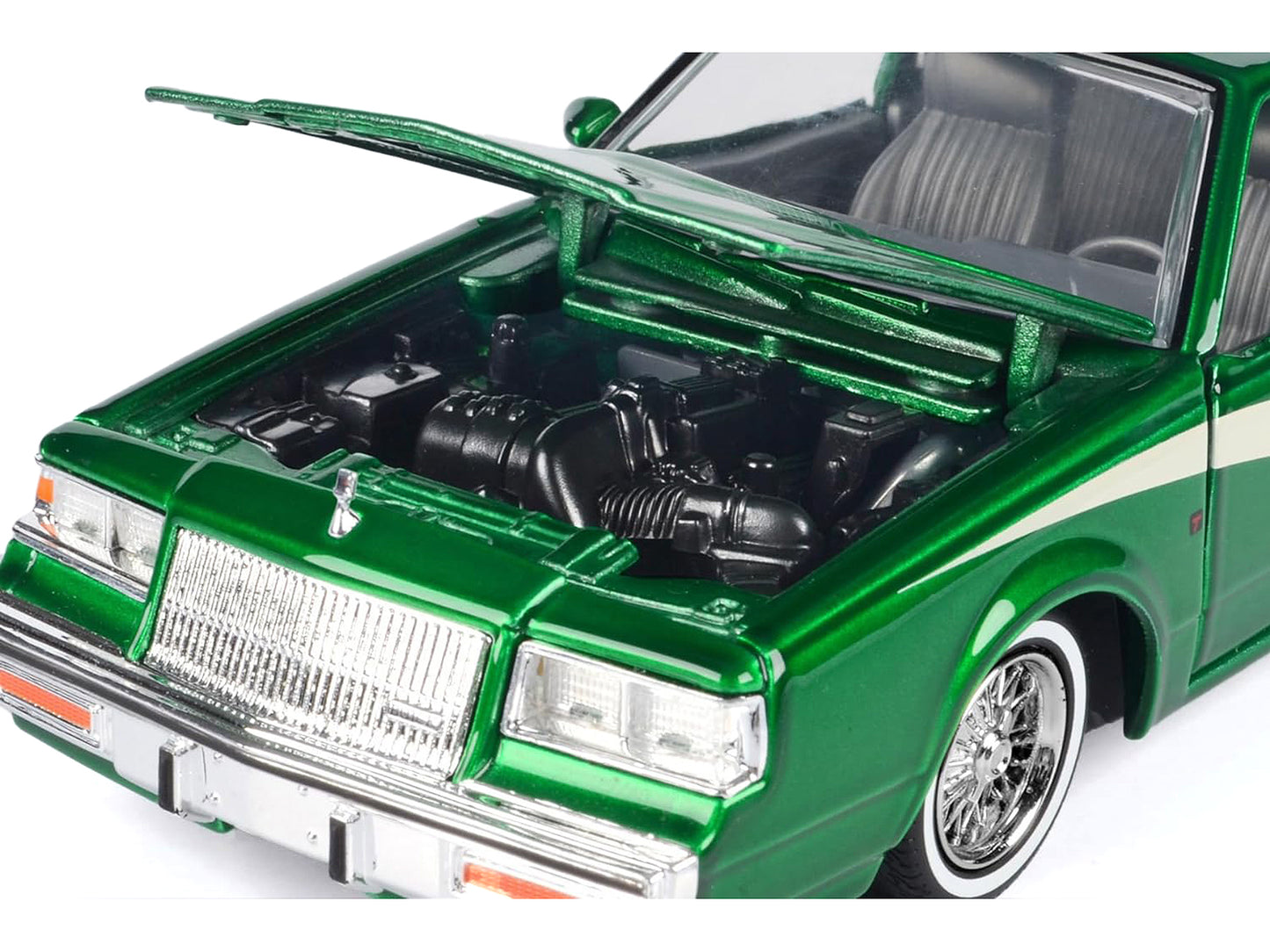 1987 Buick Regal 3.8 SFI Turbo Green Metallic and Cream with Graphics "Get Low" Series 1/24 Diecast Model Car by Motormax