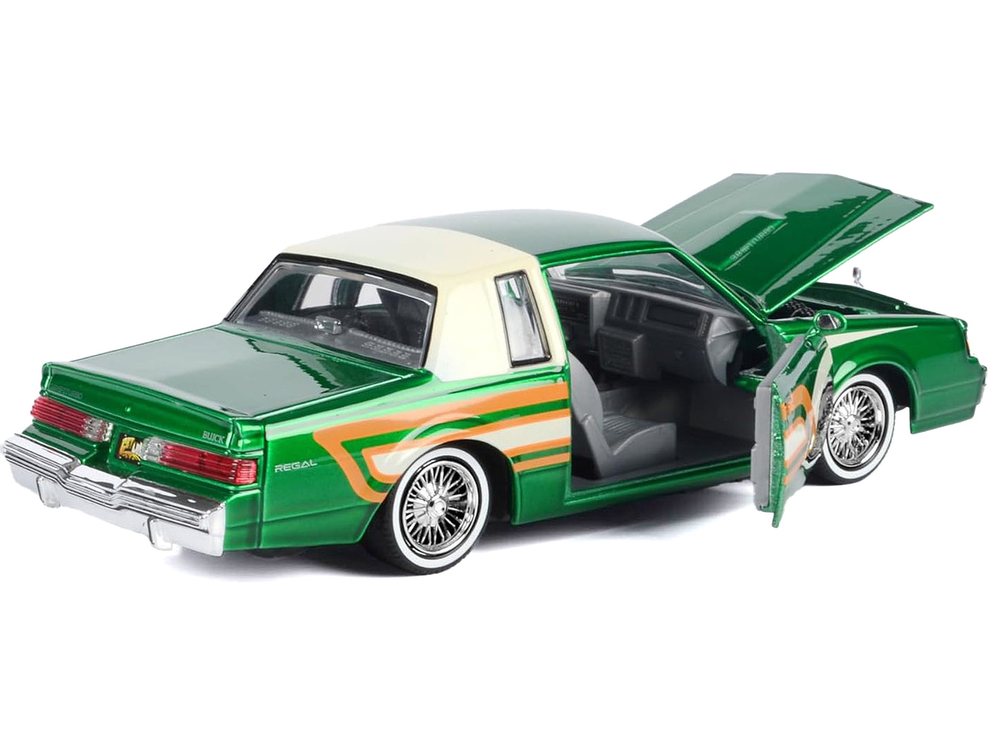 1987 Buick Regal 3.8 SFI Turbo Green Metallic and Cream with Graphics "Get Low" Series 1/24 Diecast Model Car by Motormax