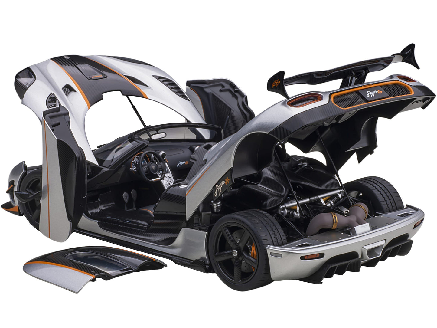 Koenigsegg Agera RS Moon Silver with Carbon and Orange Accents 1/18  Model Car by Autoart