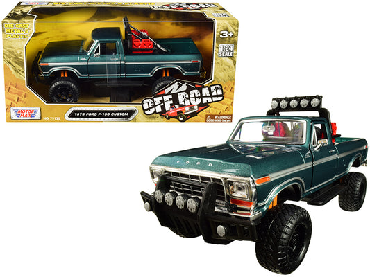 1979 Ford F-150 Custom Off-Road Pickup Truck Green Metallic 1/24 Diecast Model Car by Motormax