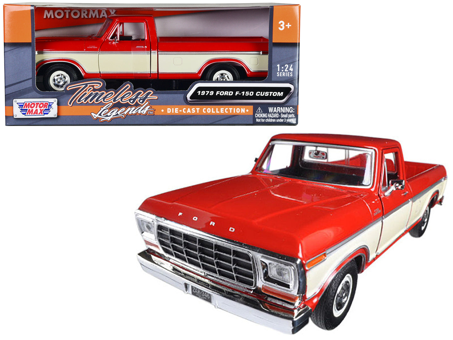 1979 Ford F-150 Pickup Truck Red and Cream 1/24 Diecast Model Car by Motormax