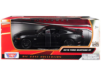 2018 Ford Mustang GT 5.0 Matt Black with Black Wheels 1/24 Diecast Model Car by Motormax