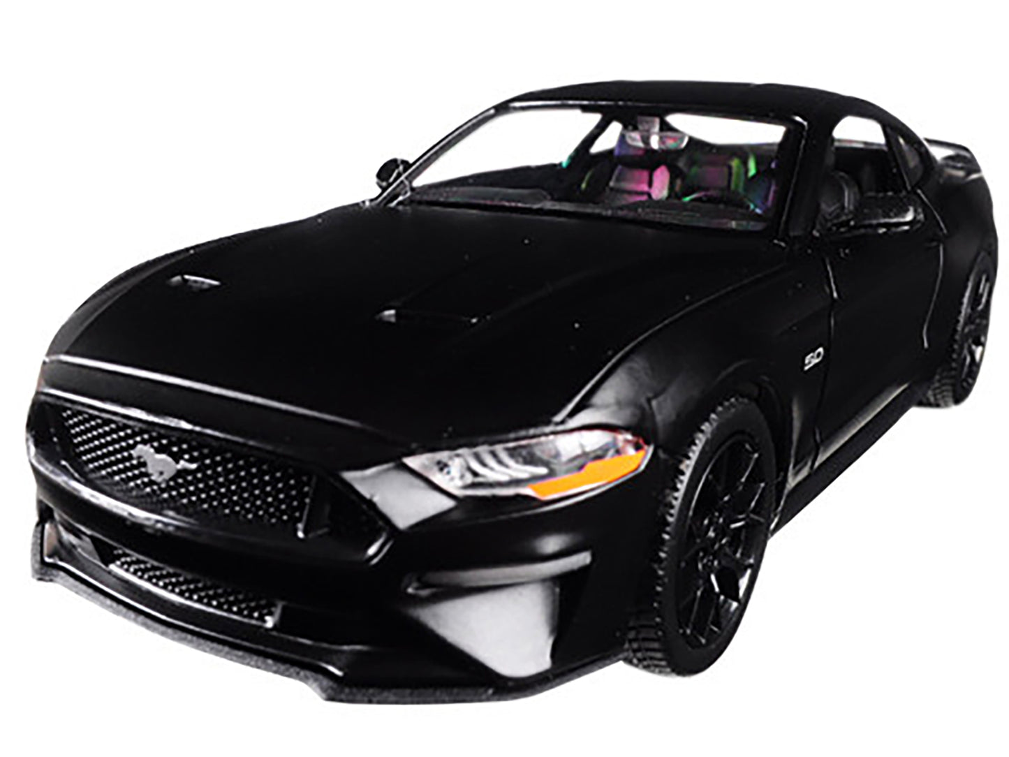 2018 Ford Mustang GT 5.0 Matt Black with Black Wheels 1/24 Diecast Model Car by Motormax