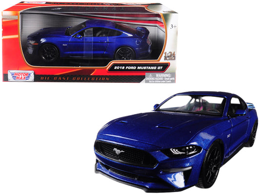 2018 Ford Mustang GT 5.0 Blue with Black Wheels 1/24 Diecast Model Car by Motormax