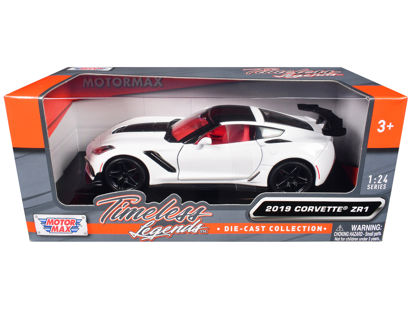 2019 Chevrolet Corvette ZR1 White and Black with Red Interior "Timeless Legends" Series 1/24 Diecast Model Car by Motormax