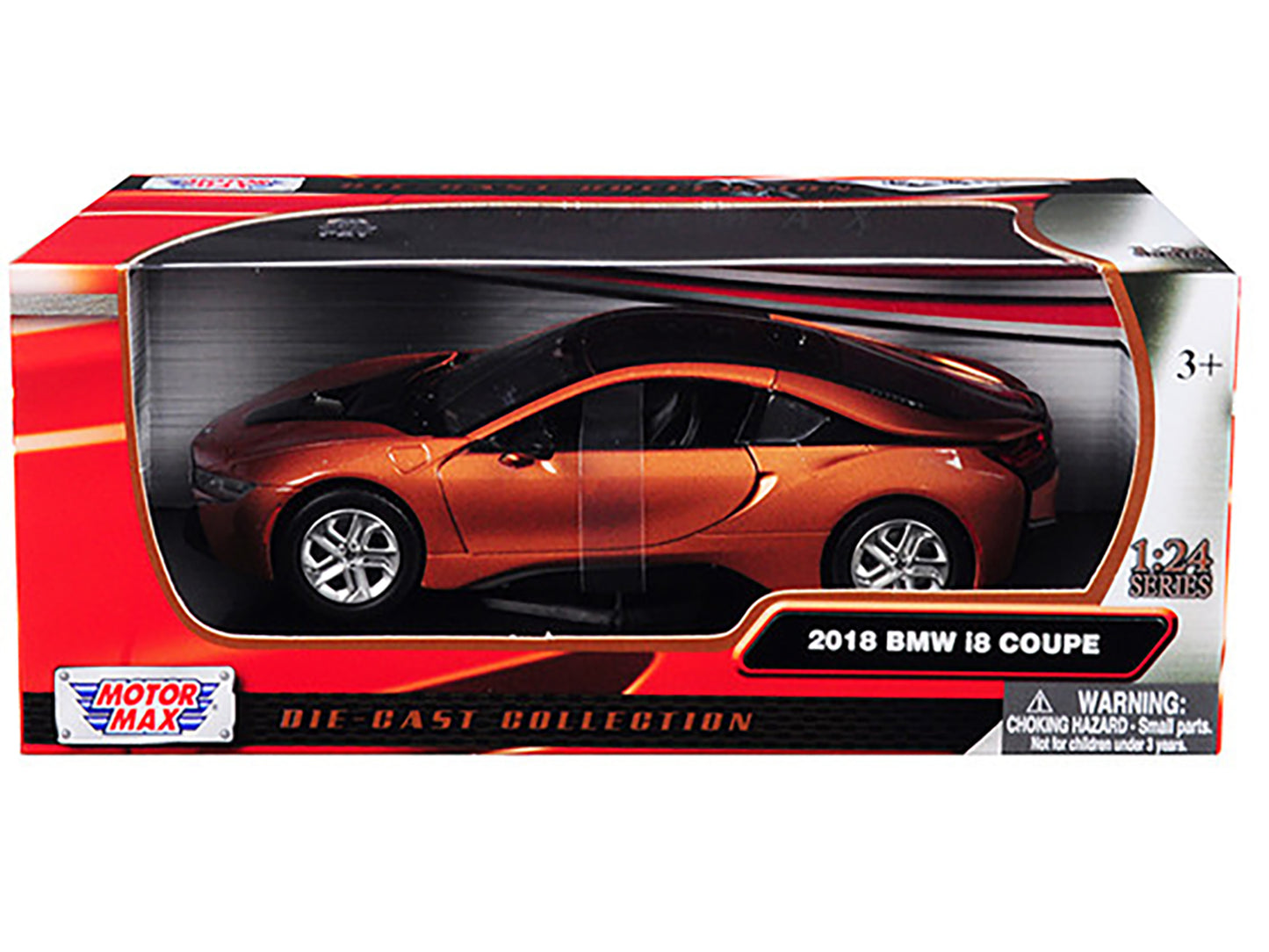 2018 BMW i8 Coupe Metallic Orange with Black Top 1/24 Diecast Model Car by Motormax