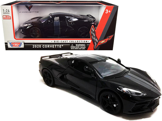 2020 Chevrolet Corvette C8 Stingray Black with Gray Stripes 1/24 Diecast Model Car by Motormax