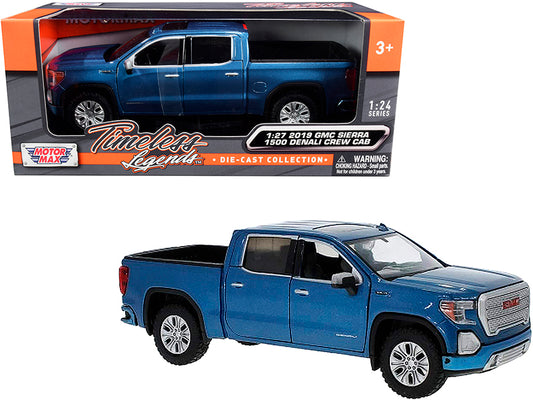 2019 GMC Sierra 1500 Denali Crew Cab Pickup Truck Blue Metallic 1/24-1/27 Diecast Model Car by Motormax