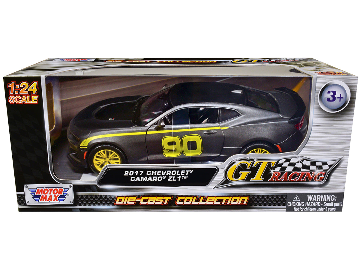 2017 Chevrolet Camaro ZL1 #90 Matt Gray with Yellow Stripes "GT Racing" Series 1/24 Diecast Model Car by Motormax