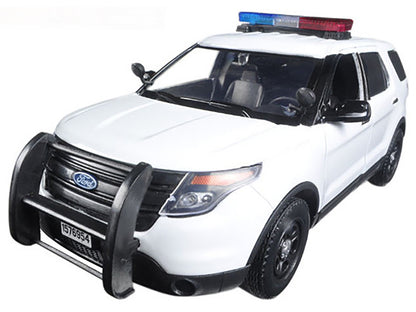 2015 Ford Police Interceptor Utility White with Flashing Light Bar and Front and Rear Lights and 2 Sounds 1/24 Diecast Model Car by Motormax