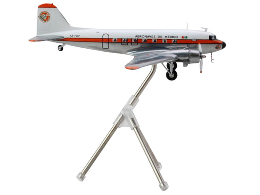 Douglas DC-3 Commercial Aircraft "Aeronaves de Mexico" (XA-FUV) White and Silver with Orange Stripes "Gemini 200" Series 1/200 Diecast Model Airplane by GeminiJets