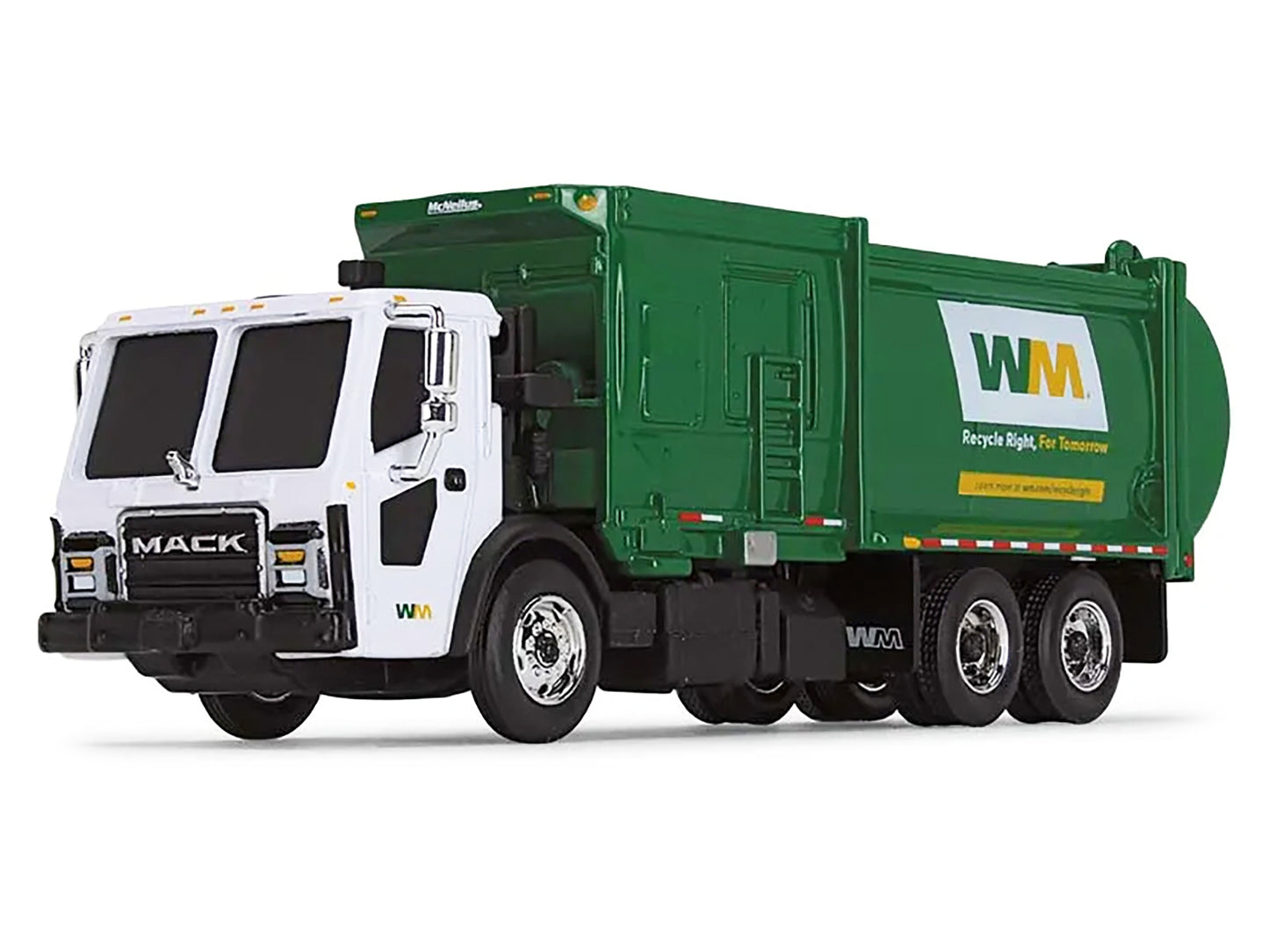 Mack LR Refuse Garbage Truck with McNeilus ZR Side Loader "Waste Management" White and Green 1/87 (HO) Diecast Model by First Gear