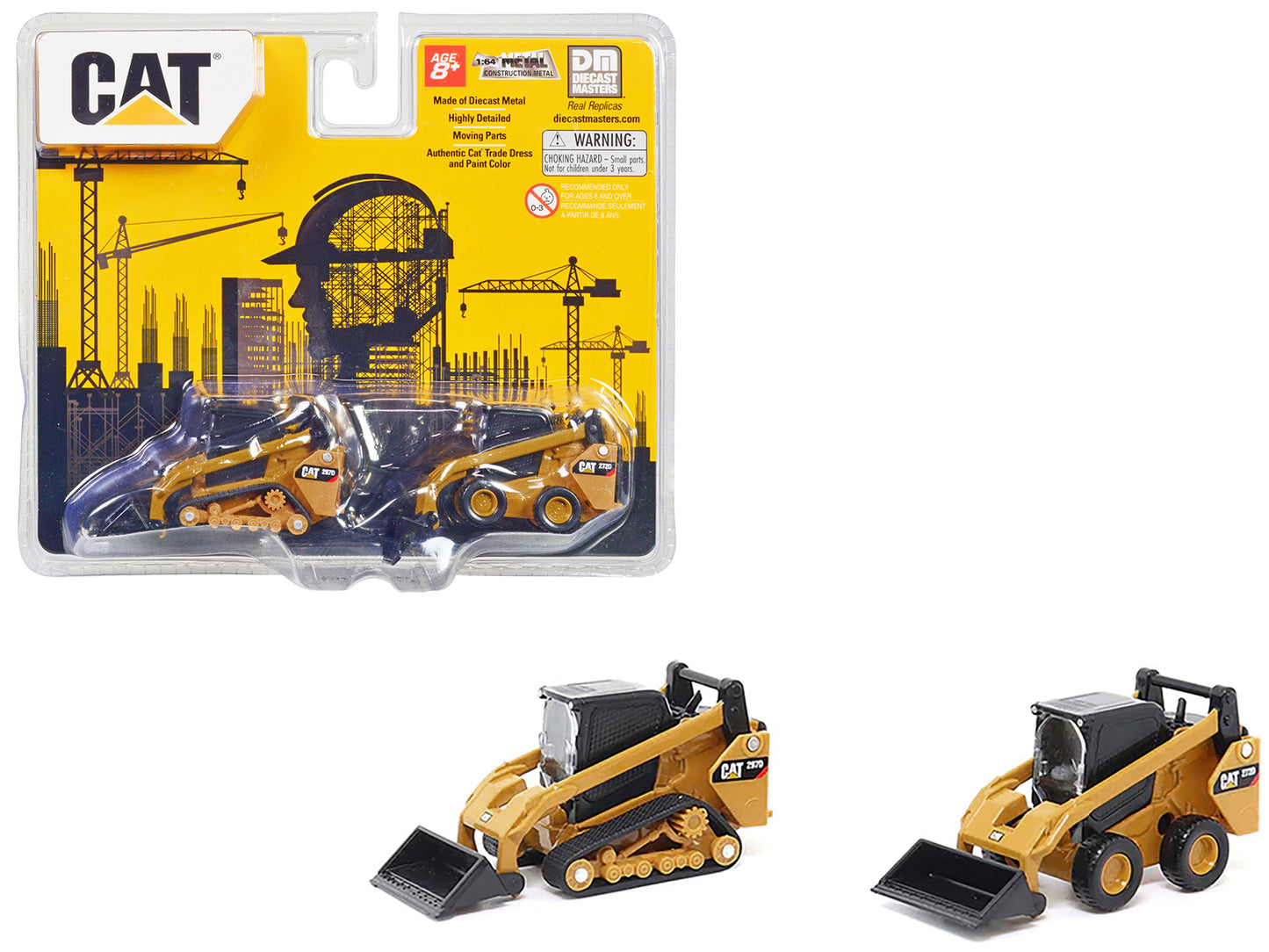 CAT Caterpillar 272D2 Skid Steer Loader Yellow and CAT Caterpillar 297D2 Compact Track Loader Yellow Set of 2 pieces 1/64 Diecast Models by Diecast Masters