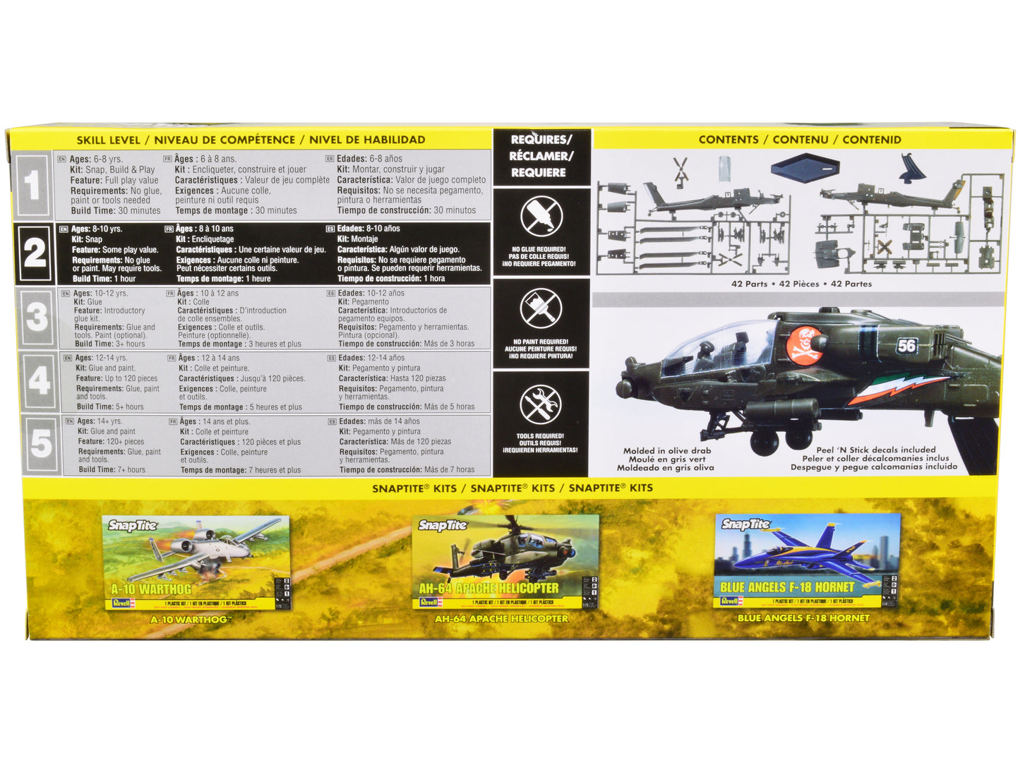 Level 2 Snap Tite Model Kit AH-64 Apache Helicopter 1/72 Scale Model by Revell