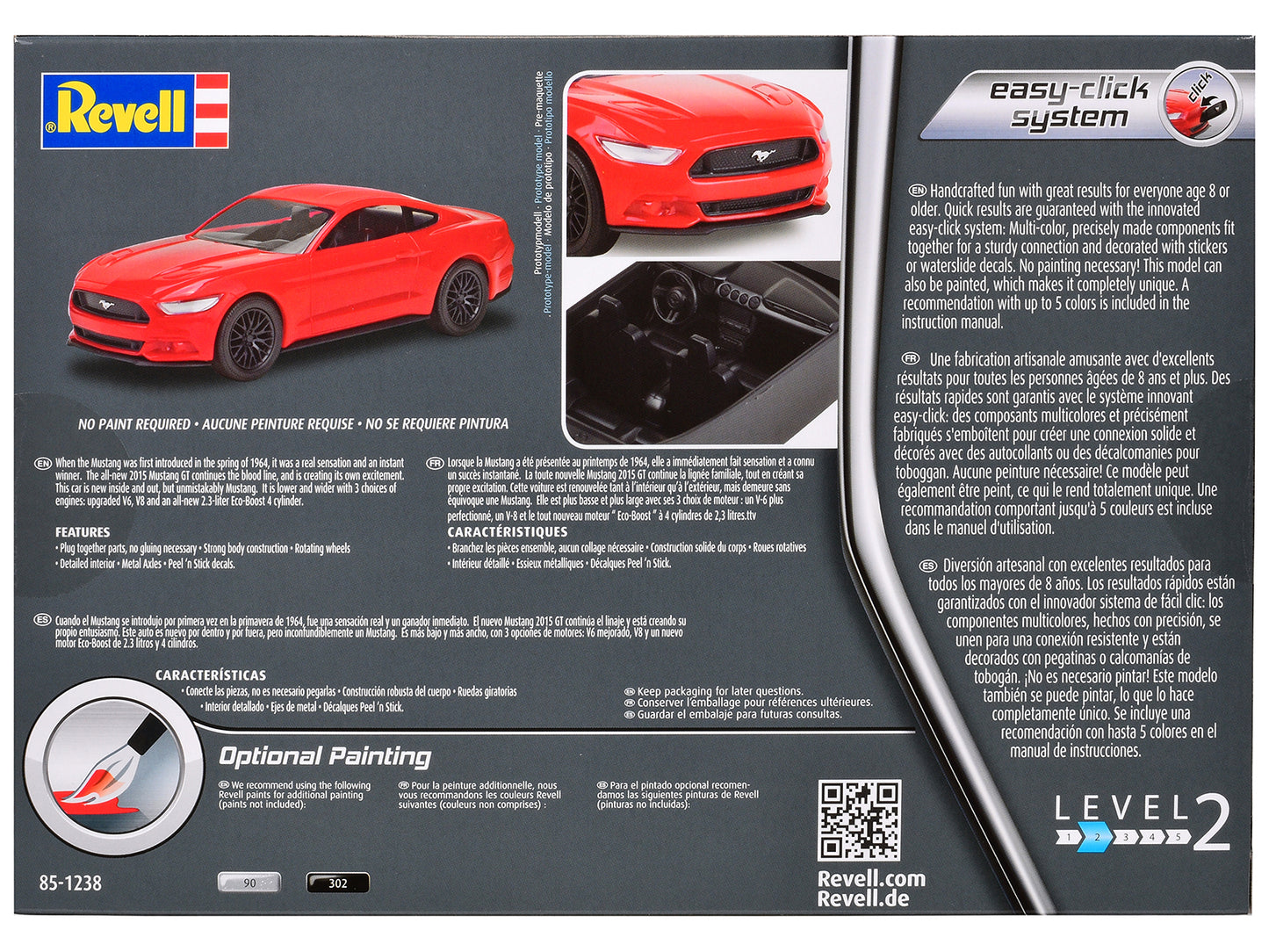 Level 2 Easy-Click Model Kit 2015 Ford Mustang GT 1/25 Scale Model by Revell