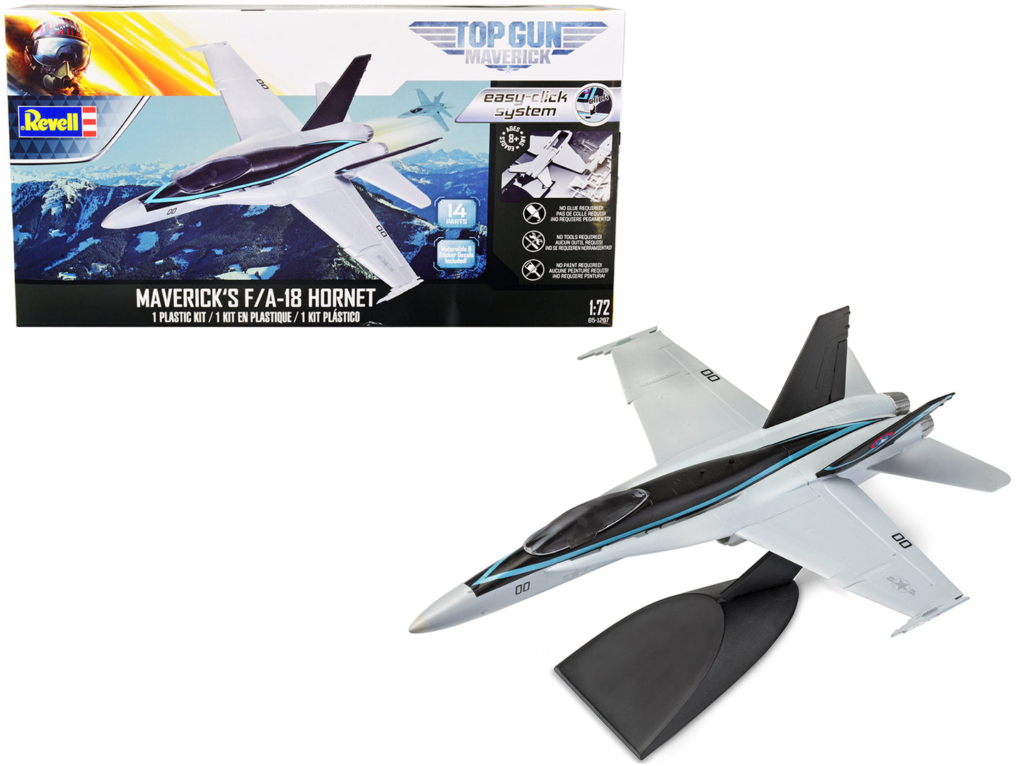 Level 2 Easy-Click Model Kit Maverick's F/A-18 Hornet Jet "Top Gun: Maverick" (2022) Movie 1/72 Scale Model by Revell