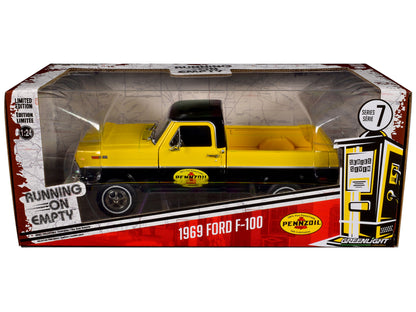 1969 Ford F-100 Pickup Truck "Pennzoil" Yellow and Black "Running on Empty" Series 7 1/24 Diecast Model Car by Greenlight