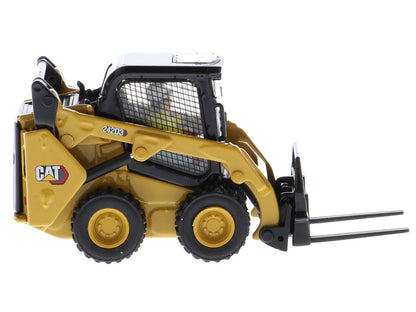 CAT Caterpillar 242D3 Wheeled Skid Steer Loader with Work Tools and Operator Yellow "High Line Series" 1/50 Diecast Model by Diecast Masters