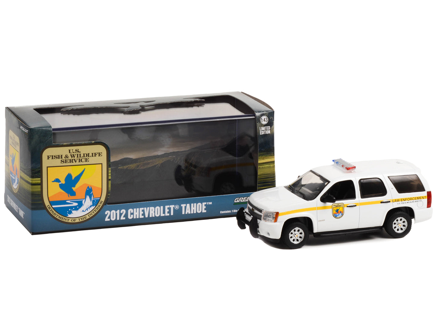 2012 Chevrolet Tahoe White with Yellow Stripes "U.S. Fish & Wildlife Service Law Enforcement" 1/43 Diecast Model Car by Greenlight