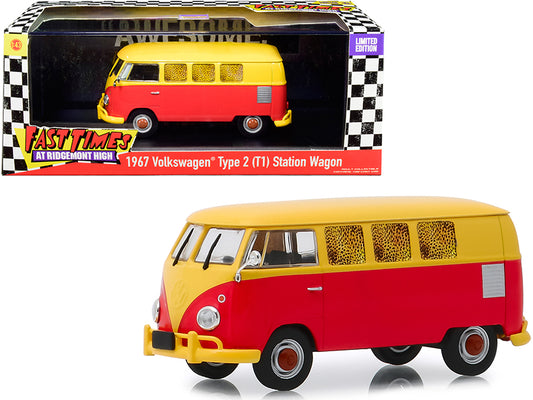 1967 Volkswagen Type 2 (T1) Station Wagon Bus Yellow and Red "Fast Times at Ridgemont High" (1982) Movie 1/43 Diecast Model by Greenlight