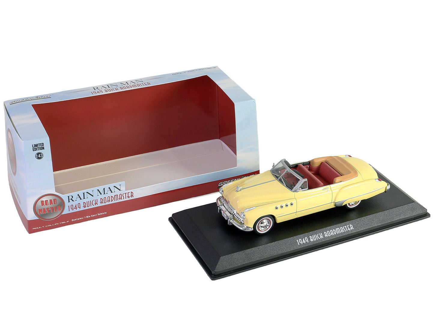 Charlie Babbitt's 1949 Buick Roadmaster Convertible Cream with Red Interior "Rain Man" (1988) Movie 1/43 Diecast Model Car by Greenlight