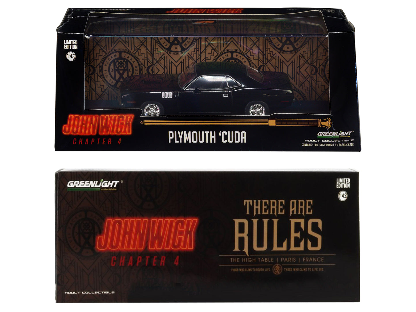 1971 Plymouth Barracuda Black "John Wick: Chapter 4" (2023) Movie "Hollywood" Series 1/43 Diecast Model Car by Greenlight