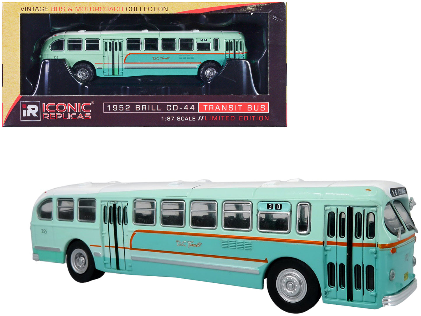 1952 CCF-Brill CD-44 Transit Bus DC Transit "30 17th & Penna SE" "Vintage Bus & Motorcoach Collection" 1/87 (HO) Diecast Model by Iconic Replicas