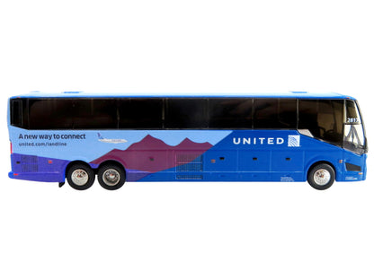 Prevost H3-45 Coach Bus "United Airlines" Blue with Graphics Limited Edition 1/87 (HO) Diecast Model by Iconic Replicas