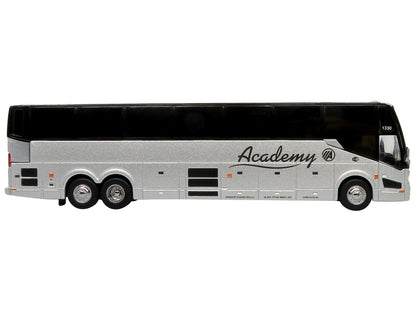 Prevost H3-45 Coach Bus "Academy Bus Lines" Silver Metallic Limited Edition 1/87 (HO) Diecast Model by Iconic Replicas