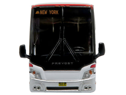 Prevost H3-45 Coach Bus "Adirondack Trailways" Silver Metallic and White with Red Stripes Limited Edition 1/87 (HO) Diecast Model by Iconic Replicas