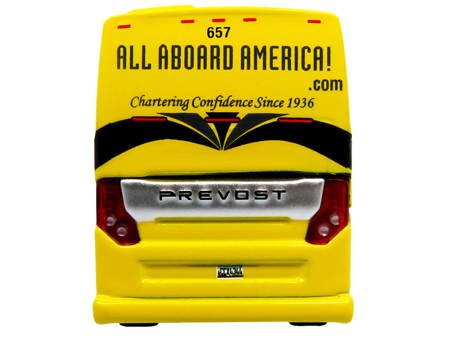 Prevost H3-45 Coach Bus "All Aboard America" Yellow with Graphics Limited Edition 1/87 (HO) Diecast Model by Iconic Replicas