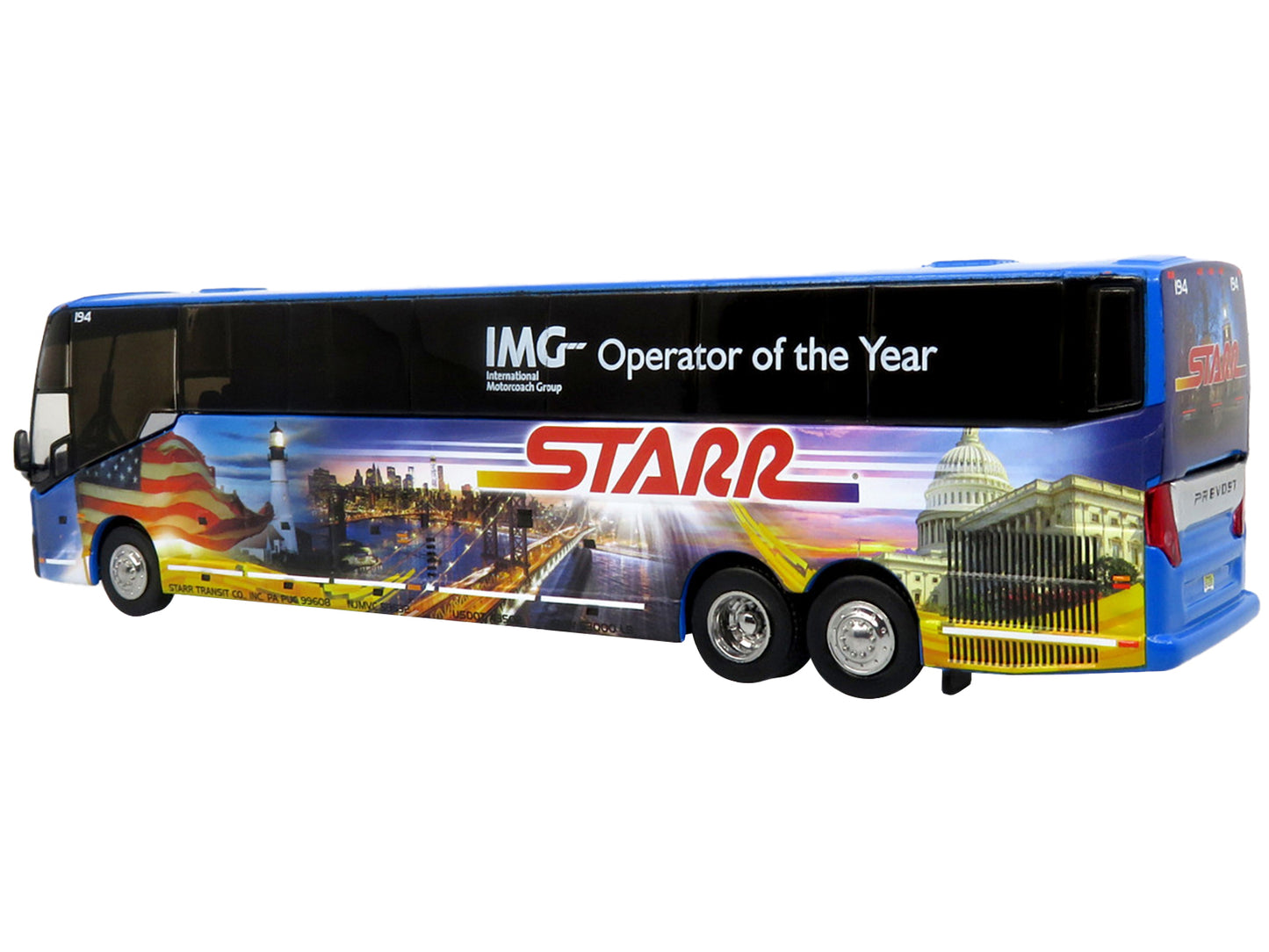 Prevost H3-45 Coach Bus "Starr Tours" Blue with Graphics Limited Edition 1/87 (HO) Diecast Model by Iconic Replicas