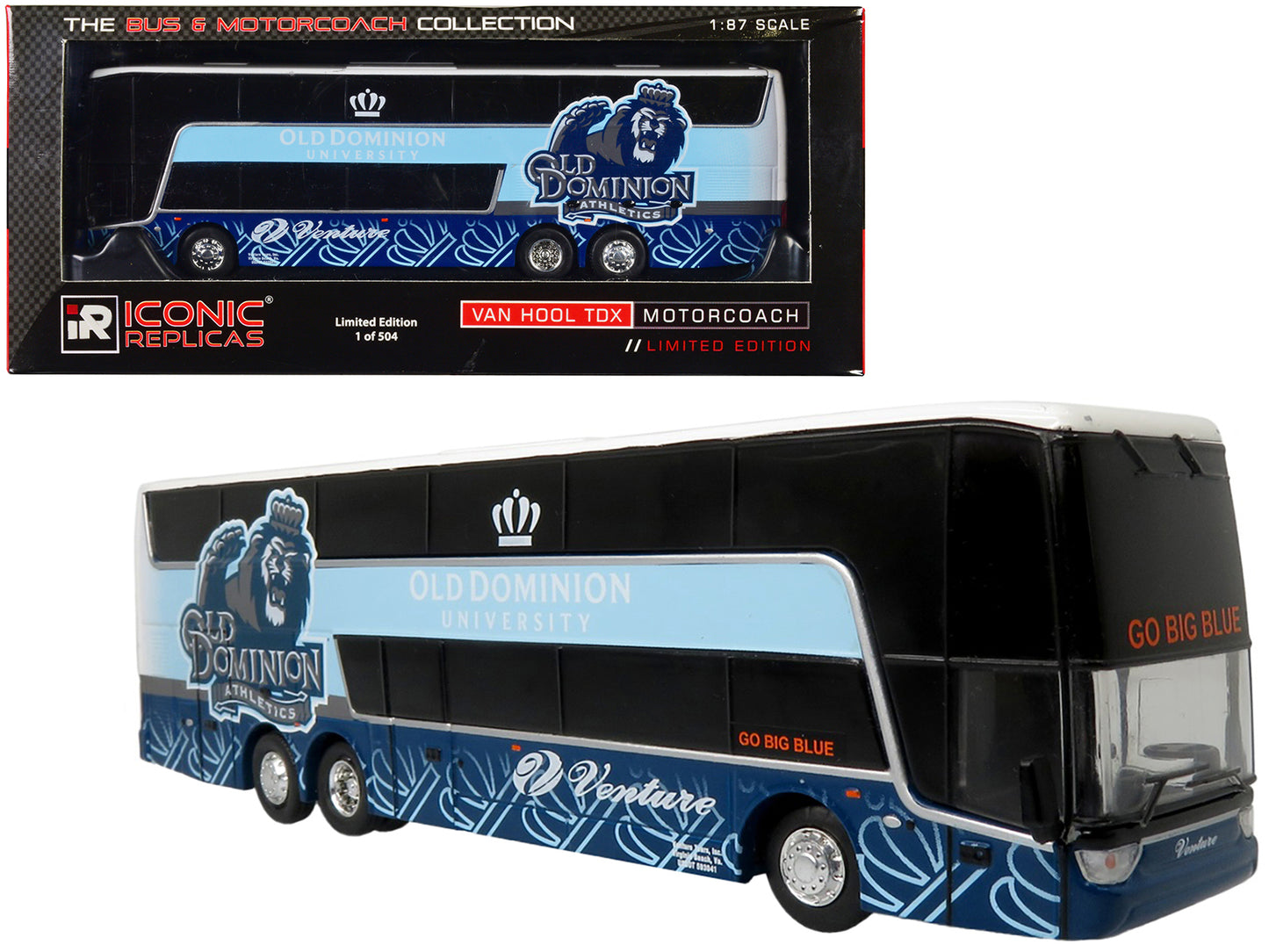 Van Hool TDX Double Decker Coach Bus "Old Dominion University - Venture Tours" "Go Big Blue" "The Bus & Motorcoach Collection" Limited Edition to 504 pieces Worldwide 1/87 (HO) Diecast Model by Iconic Replicas