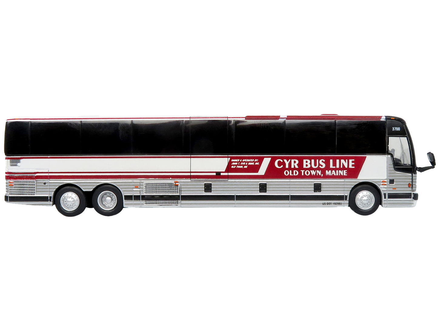 Prevost X3-45 Coach Bus "CYR Bus Line Old Town Maine" Red and White Limited Edition 1/87 (HO) Diecast Model by Iconic Replicas