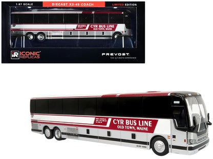 Prevost X3-45 Coach Bus "CYR Bus Line Old Town Maine" Red and White Limited Edition 1/87 (HO) Diecast Model by Iconic Replicas