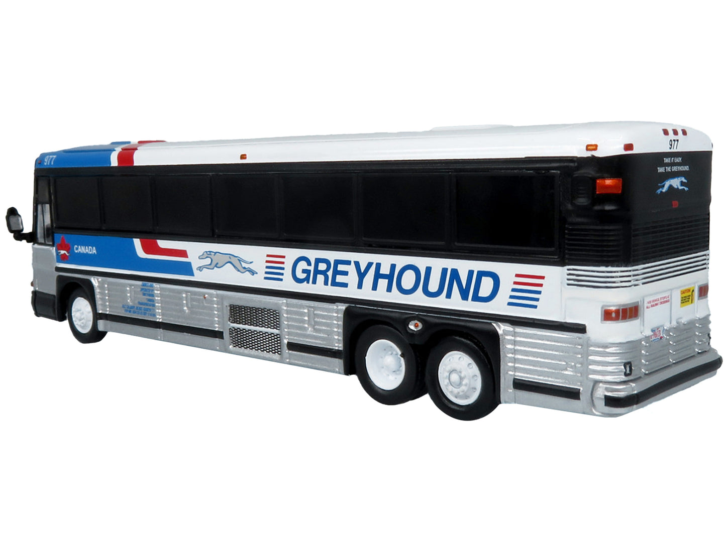 2001 MCI D4000 Coach Bus "Greyhound Canada" Blue and White with Red Stripes "Vintage Bus & Motorcoach Collection" Limited Edition to 504 pieces Worldwide 1/87 (HO) Diecast Model by Iconic Replicas