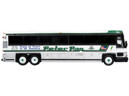 2001 MCI D4000 Coach Bus "Peter Pan 25 Years of Tours to all of America" White and Green "Vintage Bus & Motorcoach Collection" Limited Edition to 504 pieces Worldwide 1/87 (HO) Diecast Model by Iconic Replicas