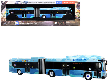 New Flyer Xcelsior XD60 Articulated Bus "MTA New York - LaGuardia Link" Blue with Graphics Limited Edition 1/87 (HO) Diecast Model by Iconic Replicas