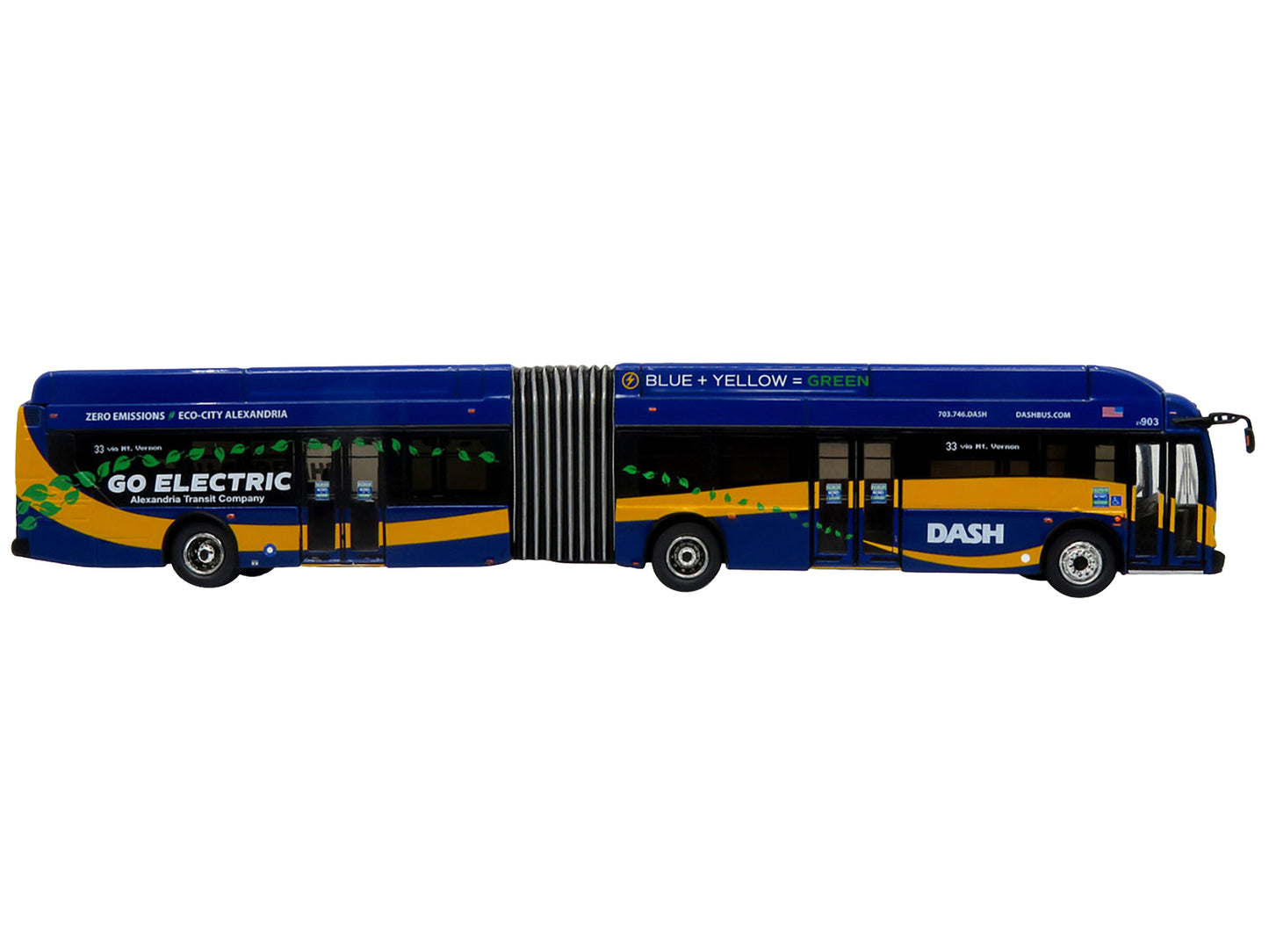 New Flyer Xcelsior XN60 Articulated Bus "DASH - Alexandria Transit Company" Blue Yellow Stripes Limited Edition "The Bus & Motorcoach Collection" 1/87 (HO) Diecast Model by Iconic Replicas