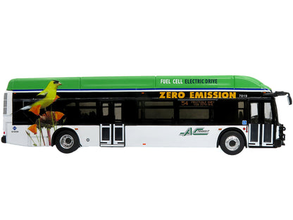 New Flyer Xcelsior XHE40 Transit Bus "AC Transit - Zero Emission" White and Green with Graphics "The Bus & Motorcoach Collection" Limited Edition 1/87 (HO) Diecast Model by Iconic Replicas