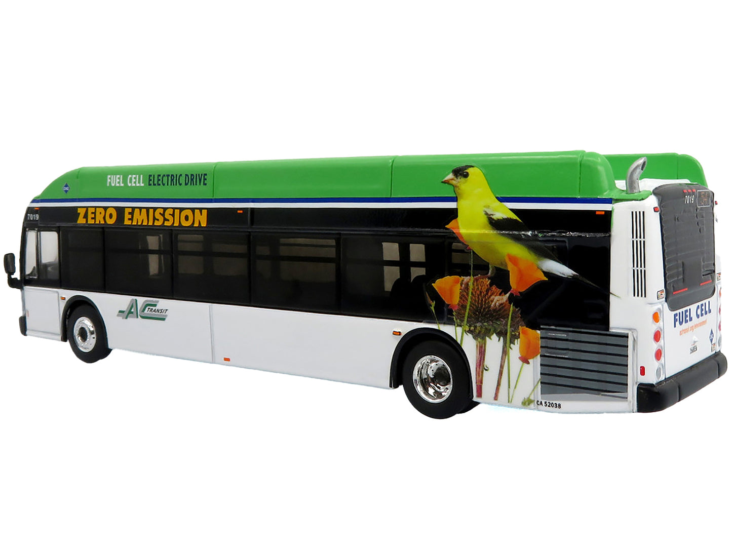 New Flyer Xcelsior XHE40 Transit Bus "AC Transit - Zero Emission" White and Green with Graphics "The Bus & Motorcoach Collection" Limited Edition 1/87 (HO) Diecast Model by Iconic Replicas