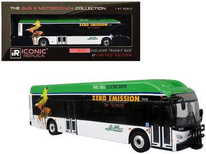 New Flyer Xcelsior XHE40 Transit Bus "AC Transit - Zero Emission" White and Green with Graphics "The Bus & Motorcoach Collection" Limited Edition 1/87 (HO) Diecast Model by Iconic Replicas