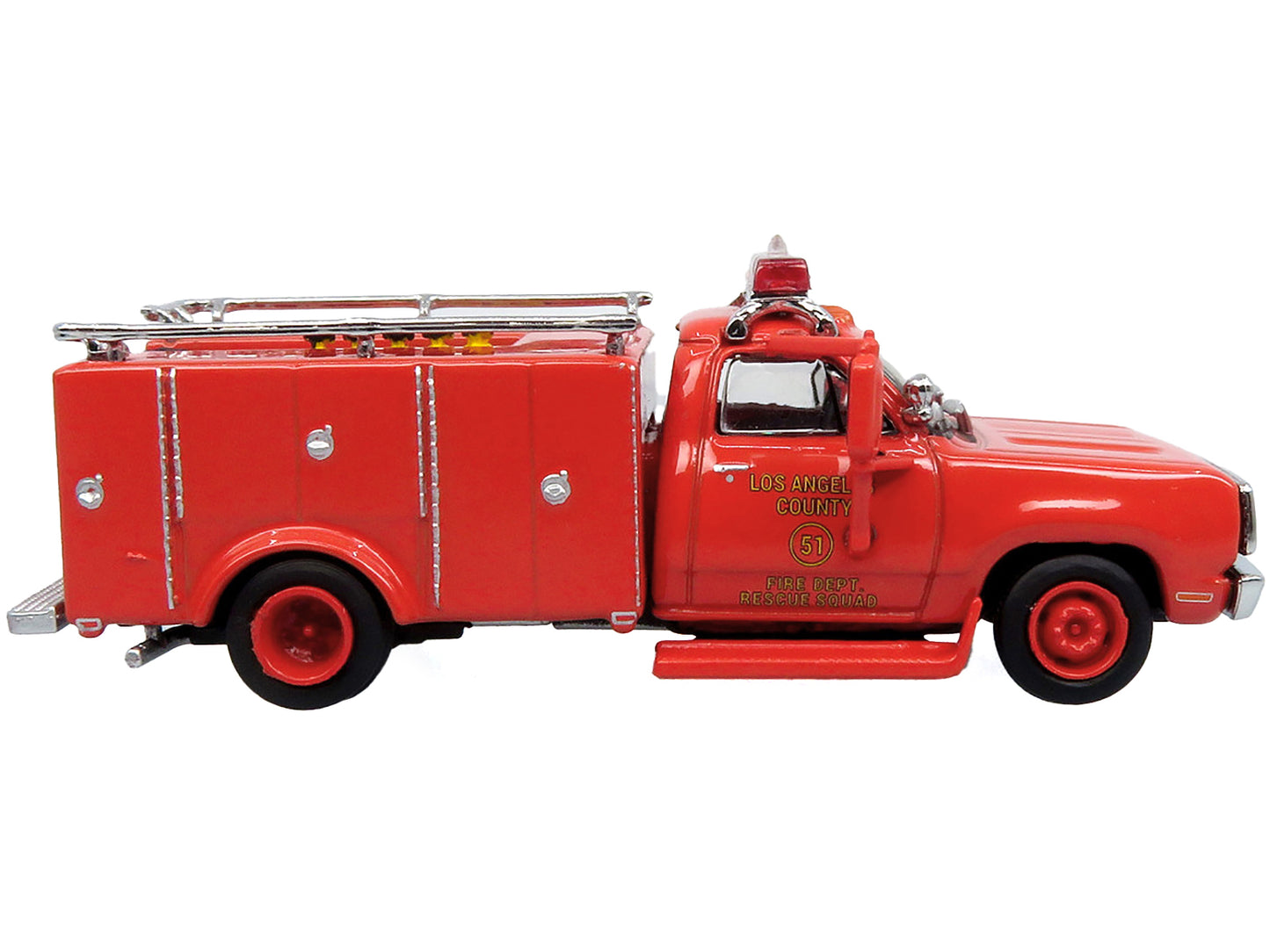 1974 Dodge D-300 Rescue Unit "Los Angeles County Fire Department Squad 51" Red "5 Alarm" Series Limited Edition 1/87 (HO) Diecast Model by Iconic Replicas